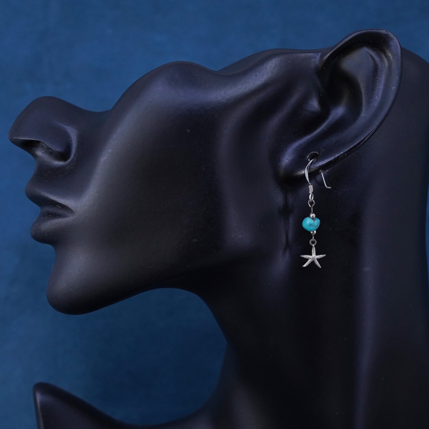 Vintage sterling 925 silver handmade earrings with turquoise beads and star