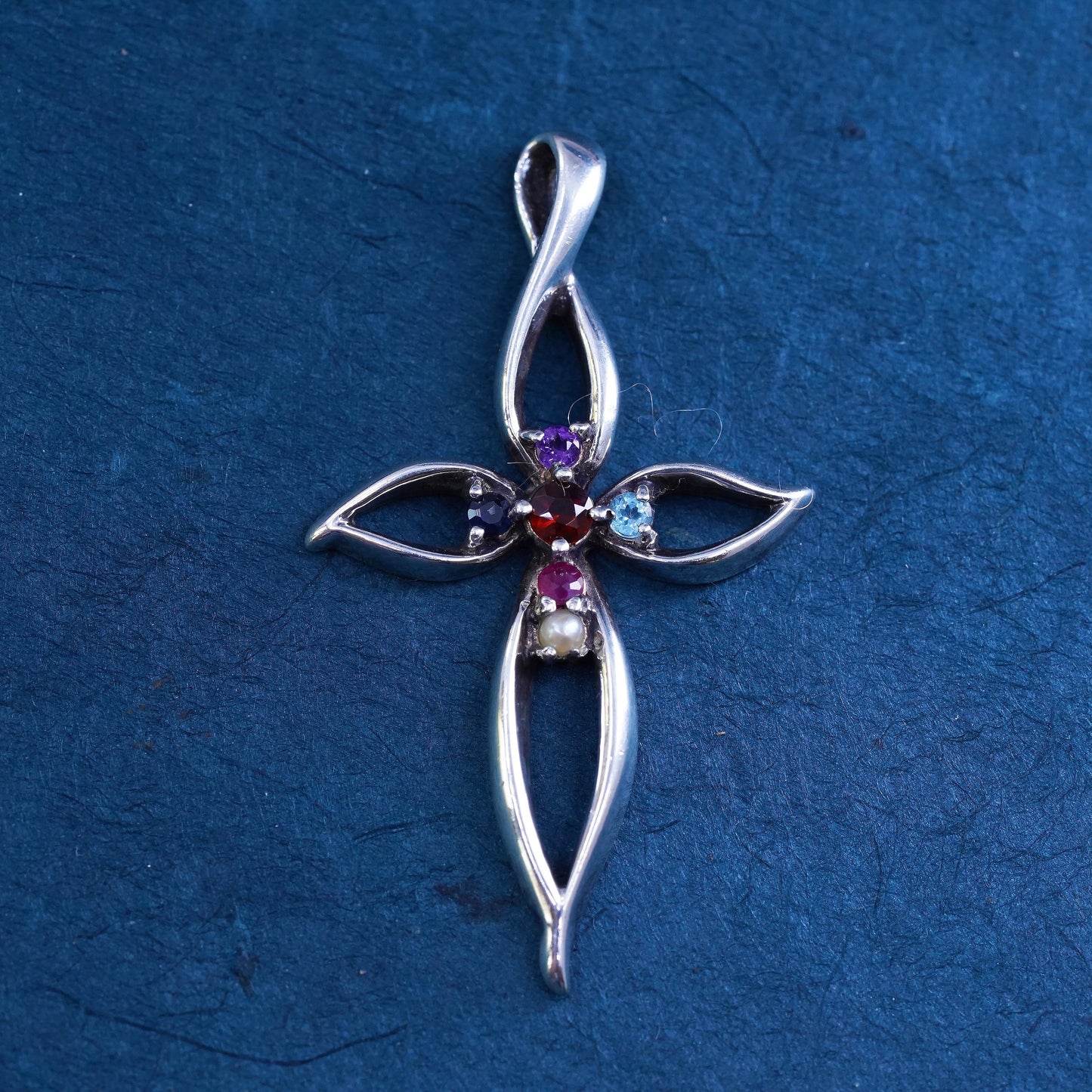 Lenox Sterling Silver Sliding Gemstone ruby cross Pendant, Open Heart Multi