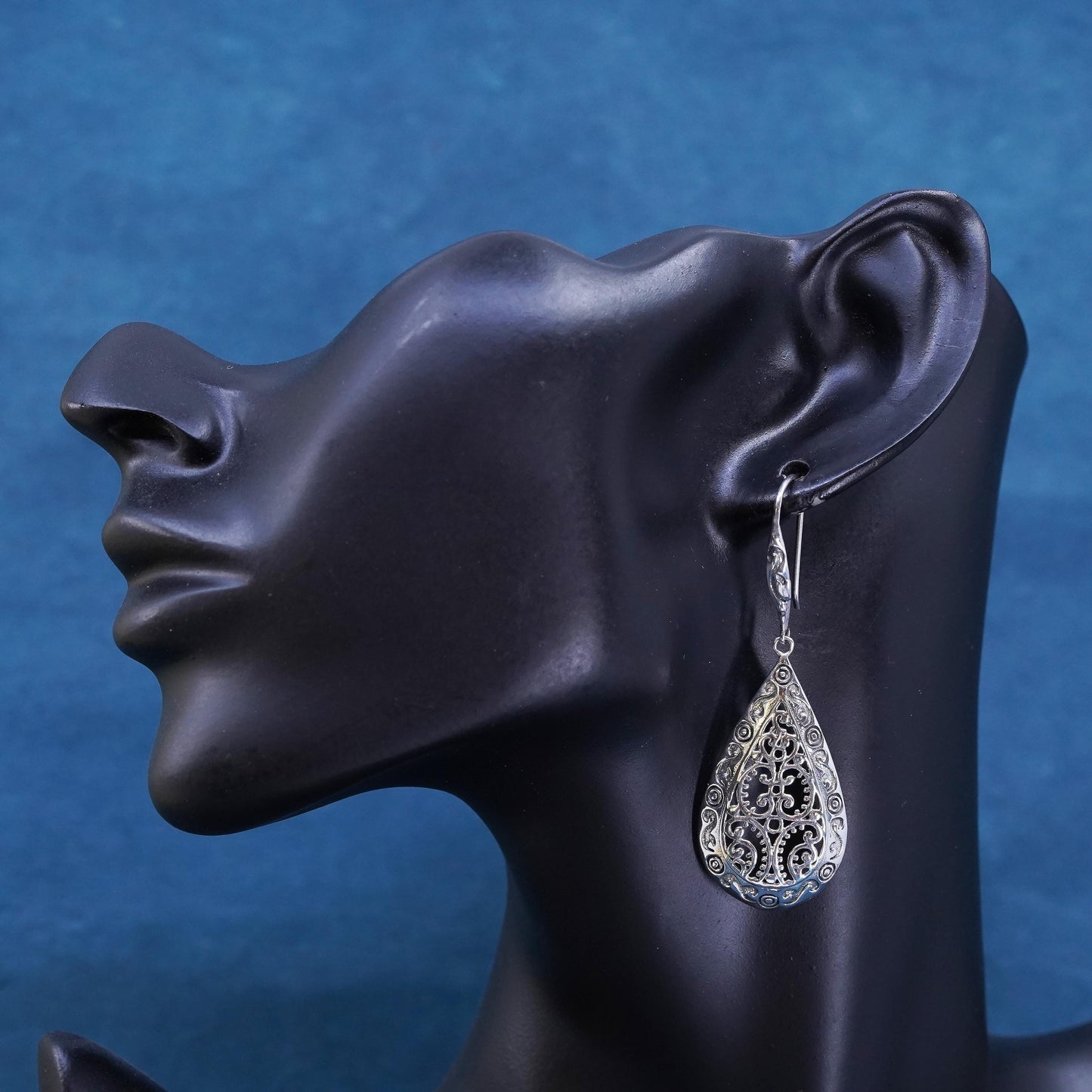 Vintage Sterling silver handmade earrings, 925 filigree teardrops