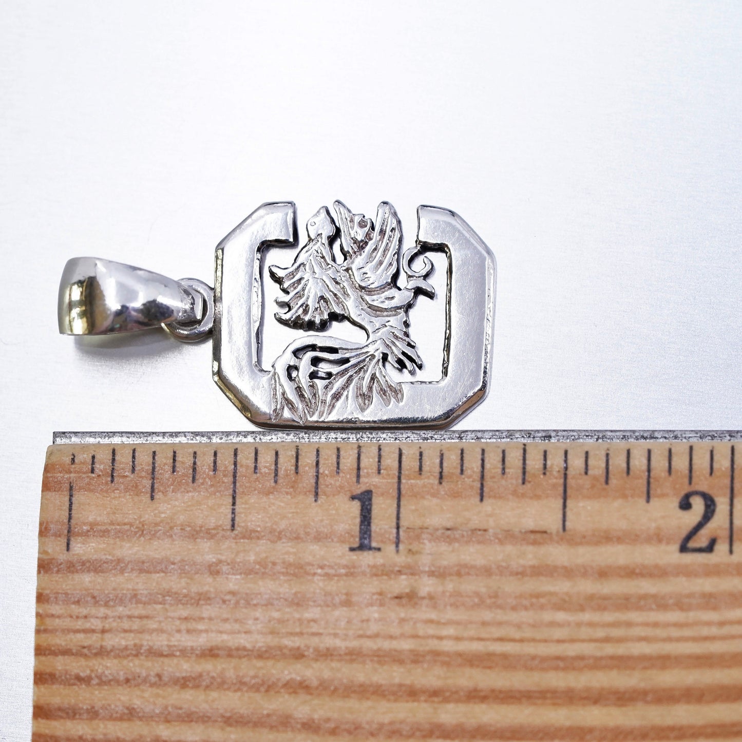 Vintage Sterling silver 925 handmade bird phoenix pendant charm with letter C