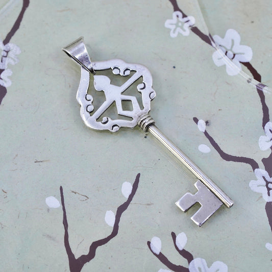 Vintage sterling silver handmade key pendant, 925 charm