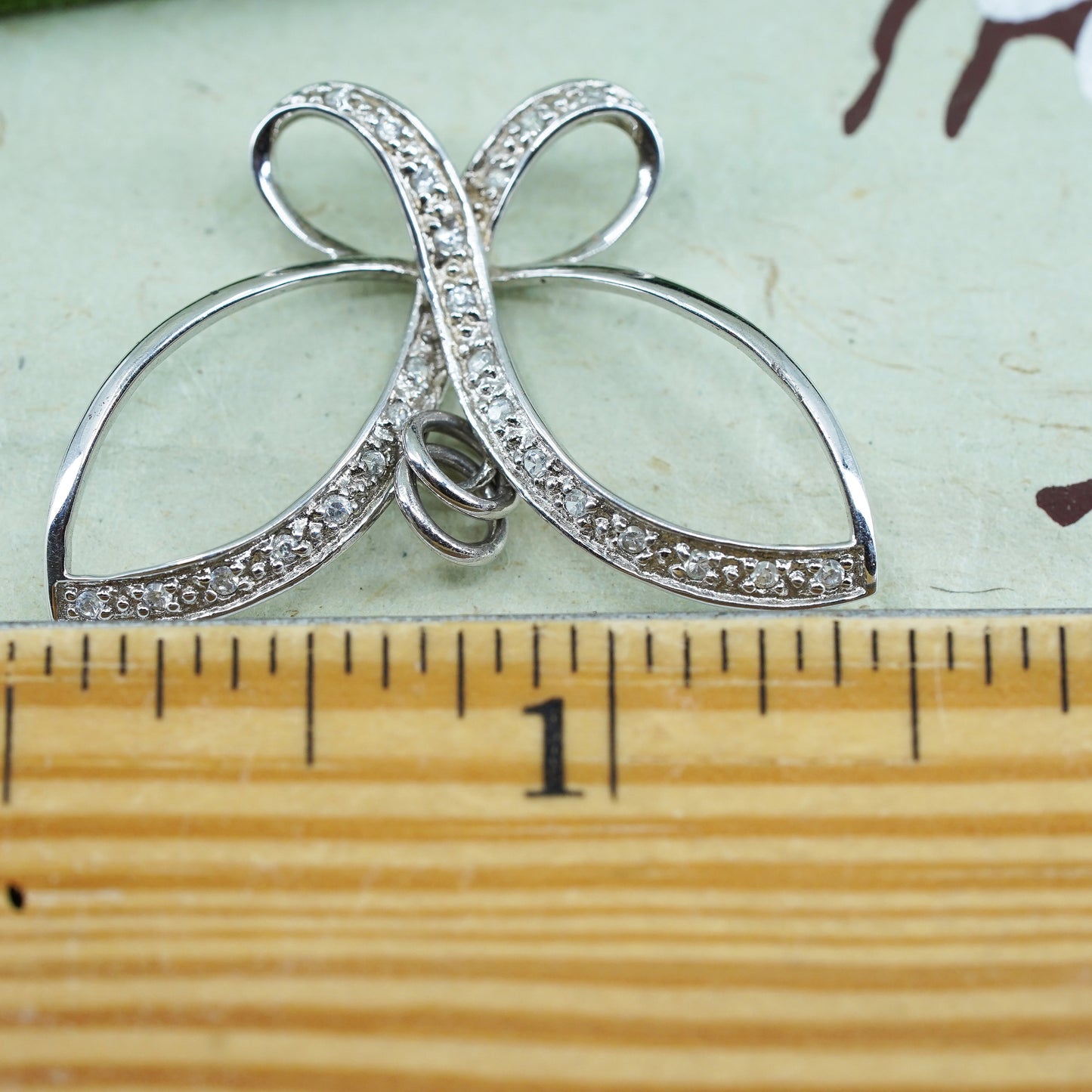 vintage sterling silver 925 butterfly pendant with cluster cz