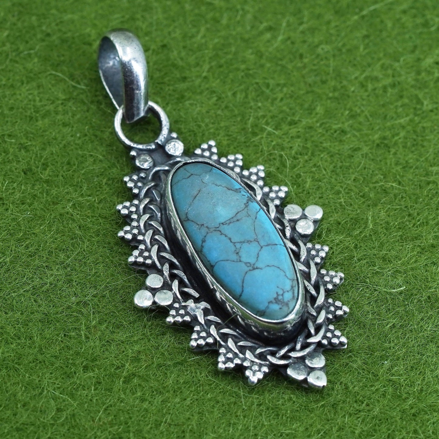 Native American Sterling silver handmade pendant, 925 marquise with turquoise