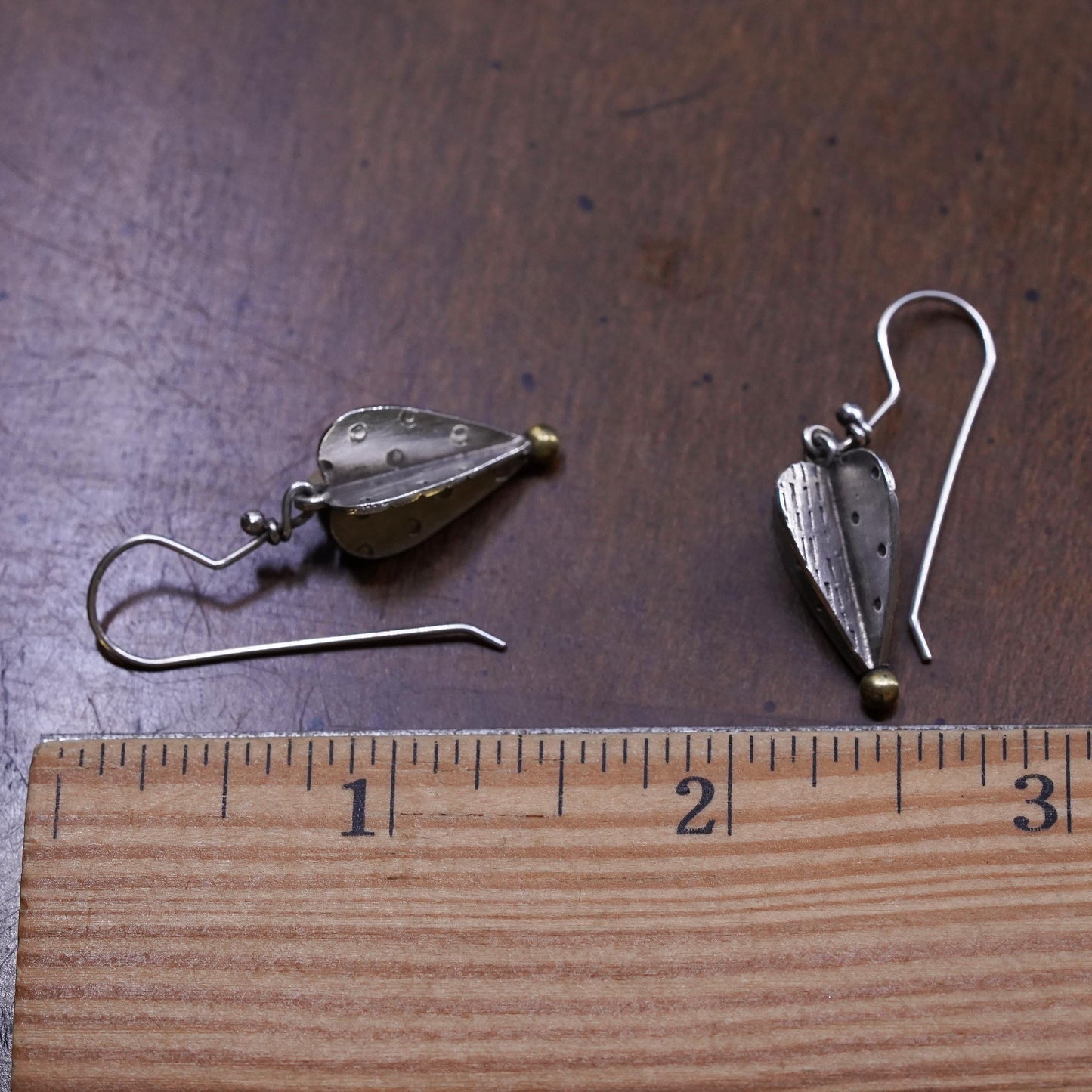 Vintage two tone southwestern Sterling silver earrings, 925 teardrop dangles