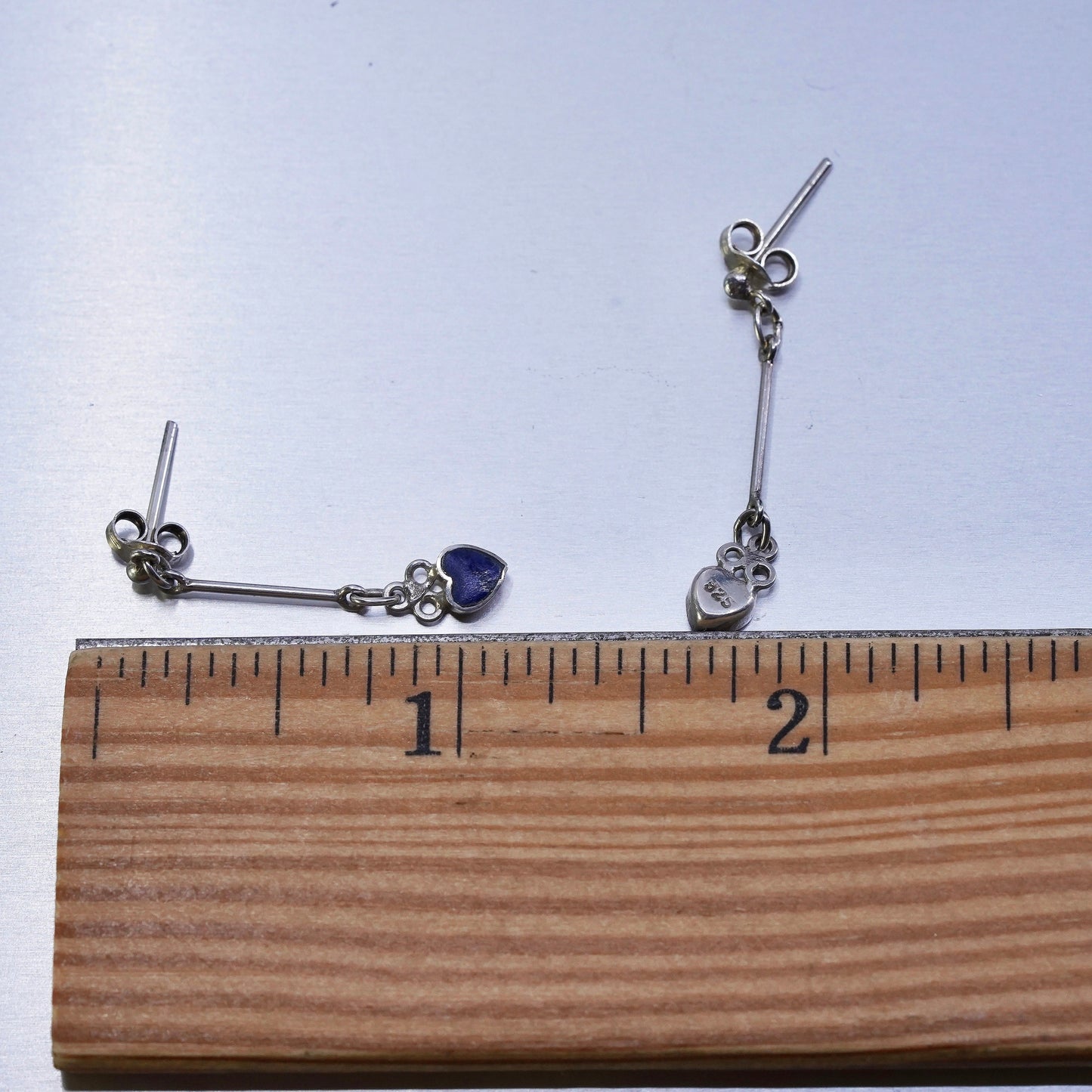 Vintage Sterling 925 silver handmade earrings with heart lapis lazuli