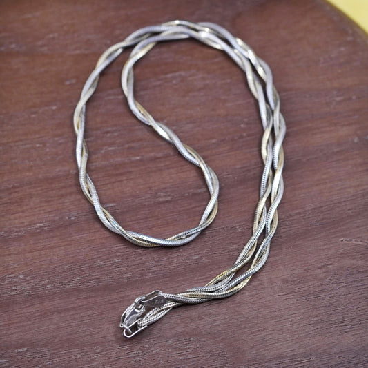 18”, vintage two tone Sterling silver necklace, Italy 925 twisted snake chain