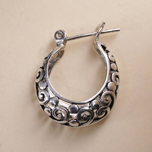 0.5", Vintage sterling silver filigree single earring, fashion primitive hoop