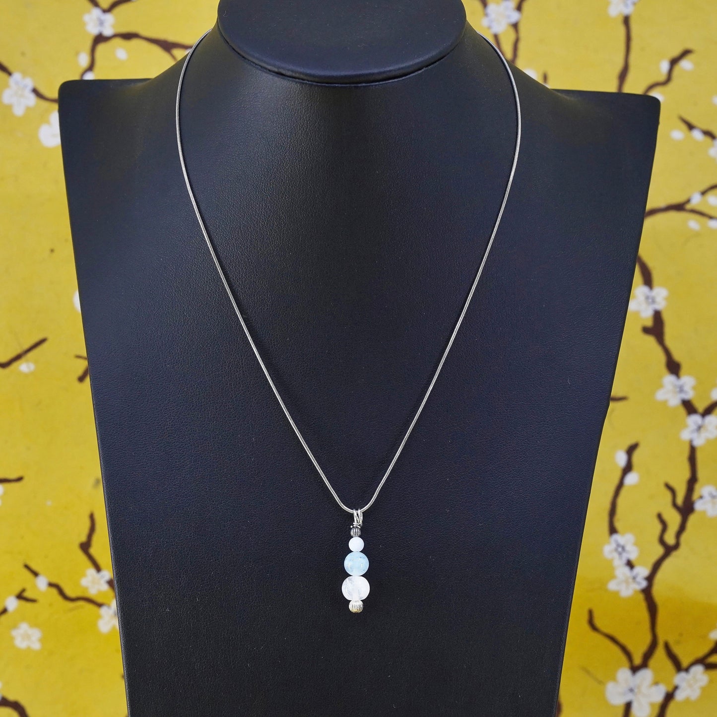 16”, sterling silver handmade necklace, 925 snake chain moonstone beads pendant