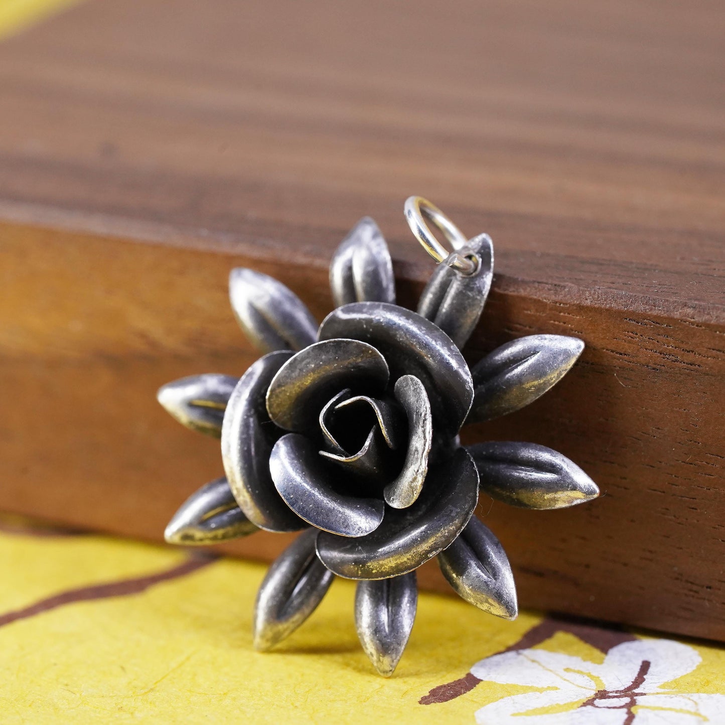 Vintage Sterling silver handmade pendant, mexico 925 rose flower details