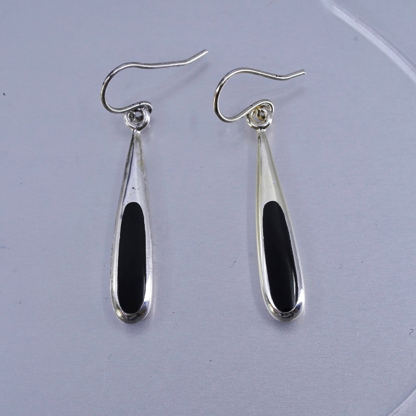 Vintage Sterling 925 silver handmade teardrop onyx earrings