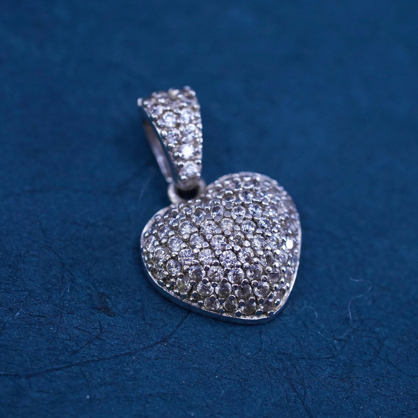 Vintage Sterling silver handmade pendant, 925 heart w/ cluster genuine diamond