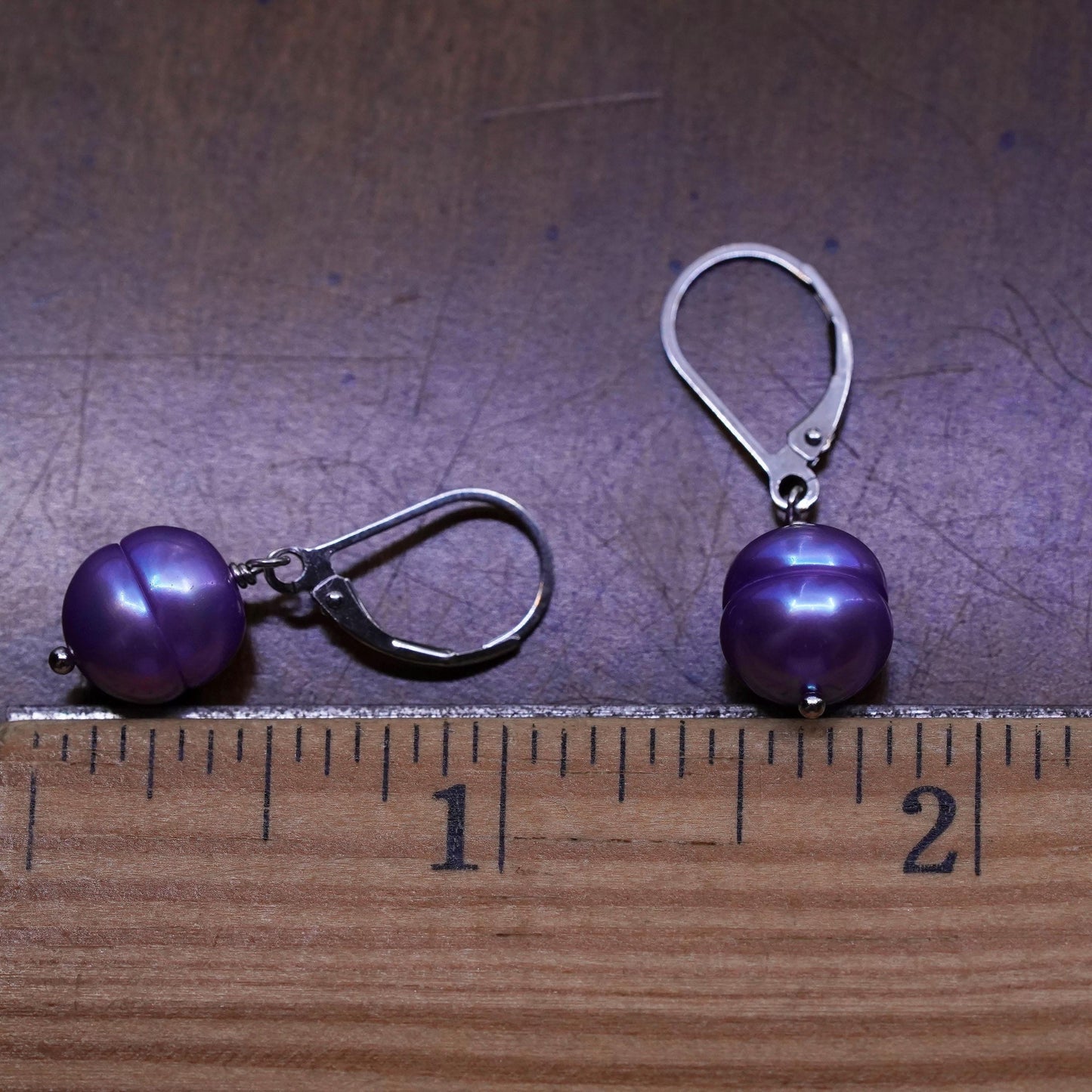 Vintage Sterling silver handmade earrings, 925 hooks with purple pearl drops