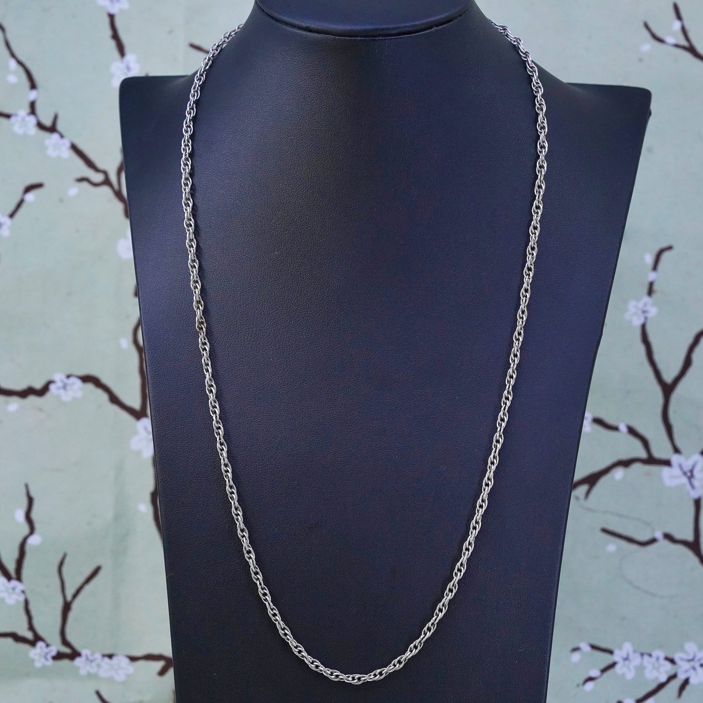 23”, 4mm, vintage Sterling silver necklace, Italy 925 Singapore rope chain