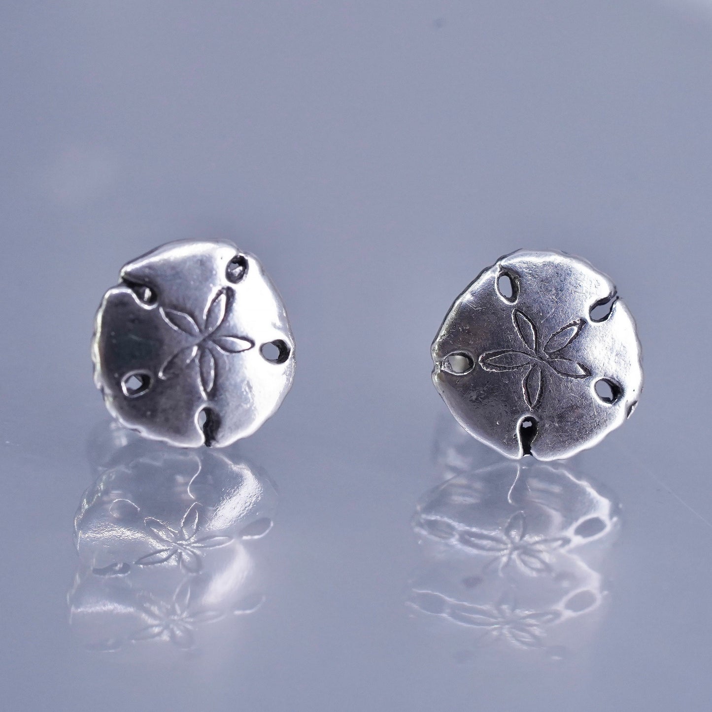 Vintage Sterling 925 silver handmade sand dollar earrings, studs