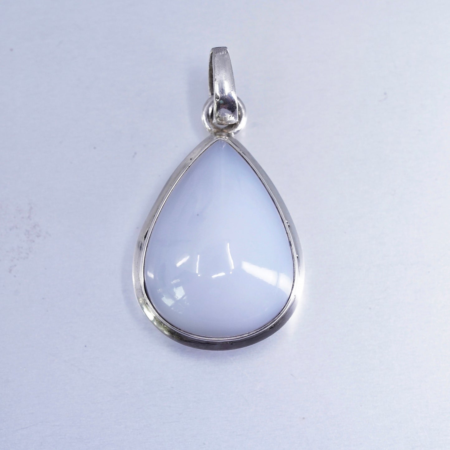 Vintage Sterling silver handmade charm, 925 teardrop pendant white moonstone