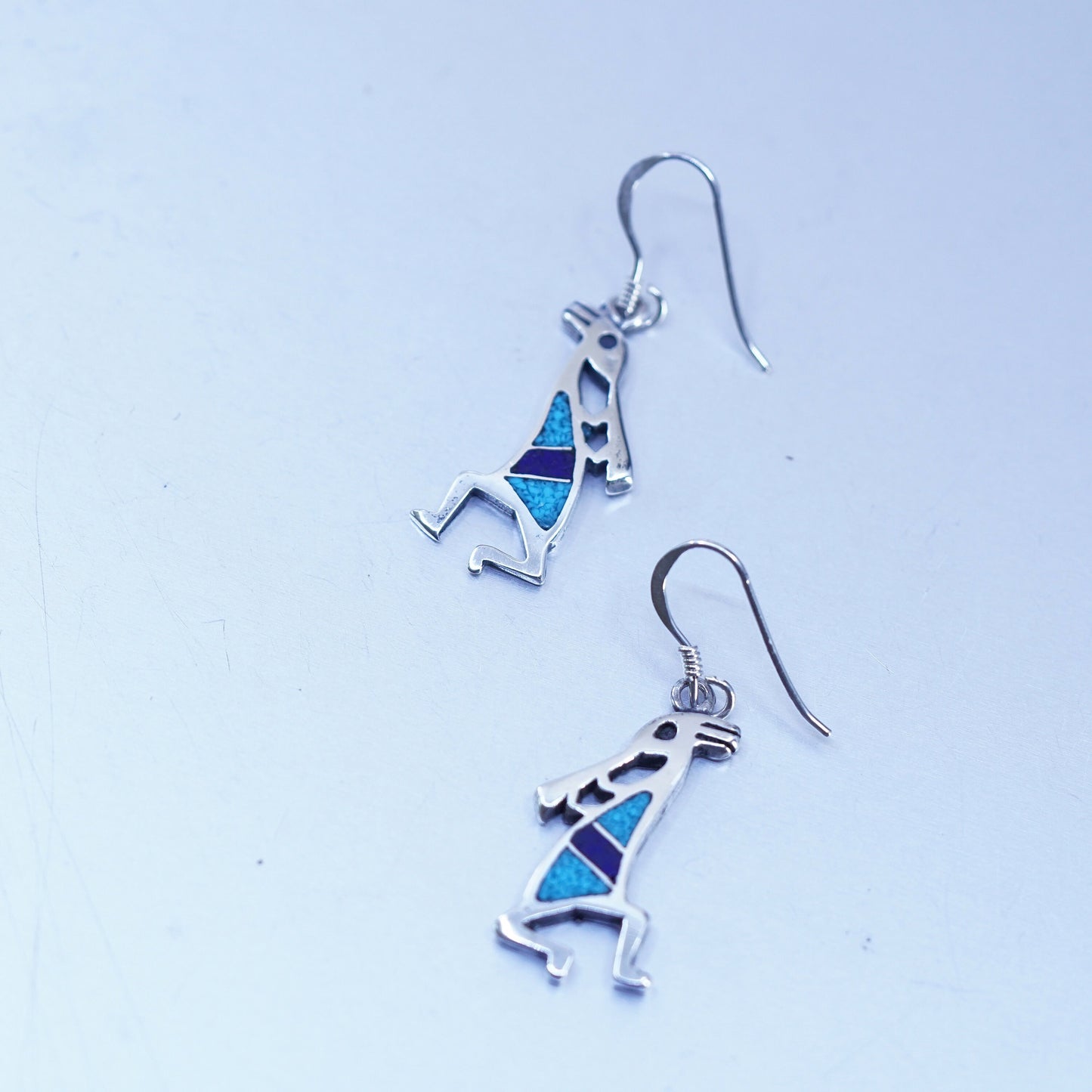 Native American Navajo sterling 925 silver kokopelli earrings turquoise lapis