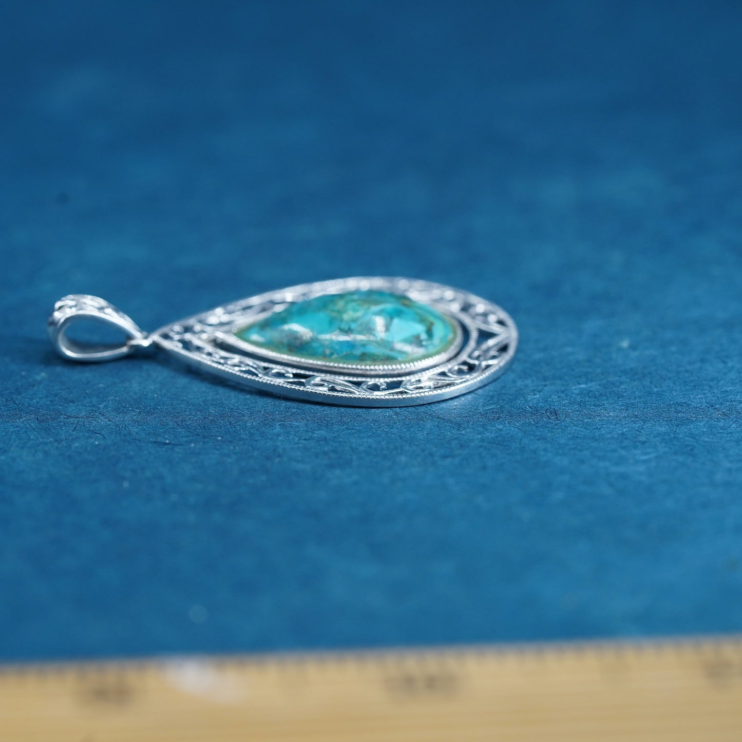 southwestern Sterling 925 silver handmade teardrop pendant with turquoise