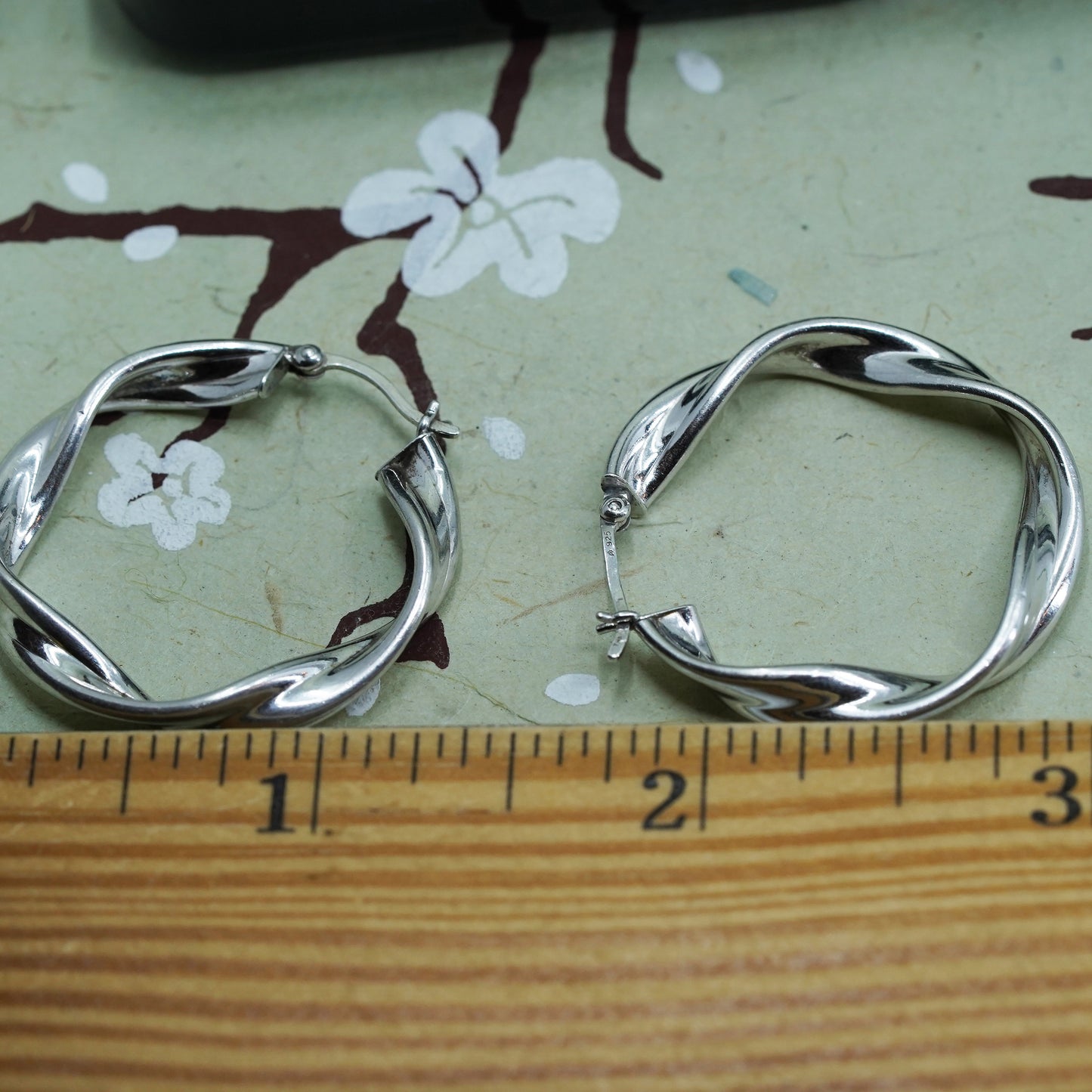 1.25", Vintage sterling silver loop earrings, twisted primitive hoops