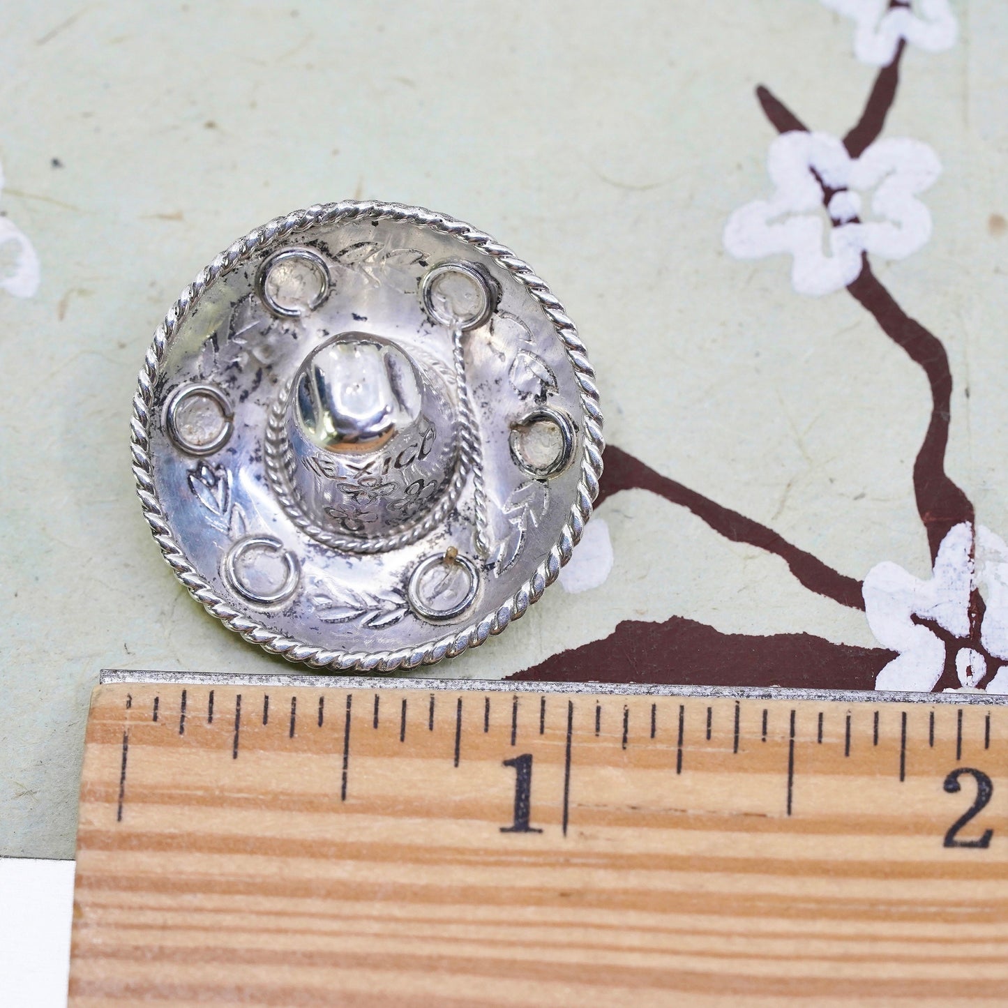 Mexican sterling silver handmade pin, 925 Sombrero Hat brooch