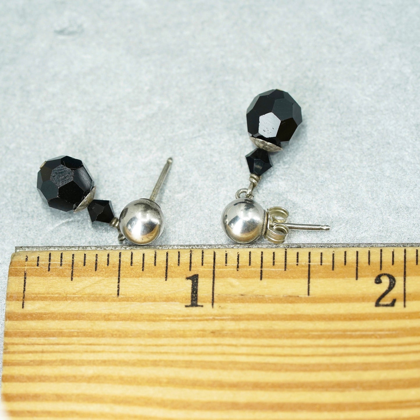 Vintage Sterling 925 silver handmade earrings with obsidian beads