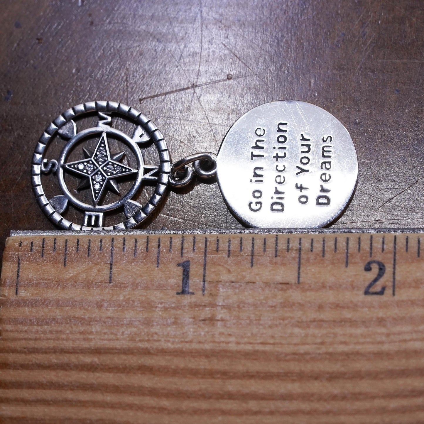 Vintage Sterling silver handmade pendant, 925 compass star, enamel earth charm