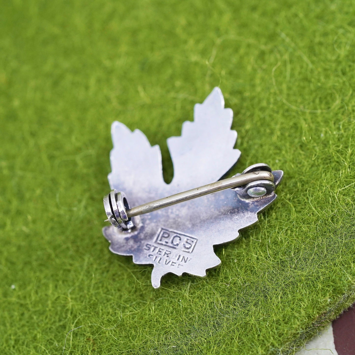 Vintage Sterling silver handmade brooch, 925 enamel maple leaf pin