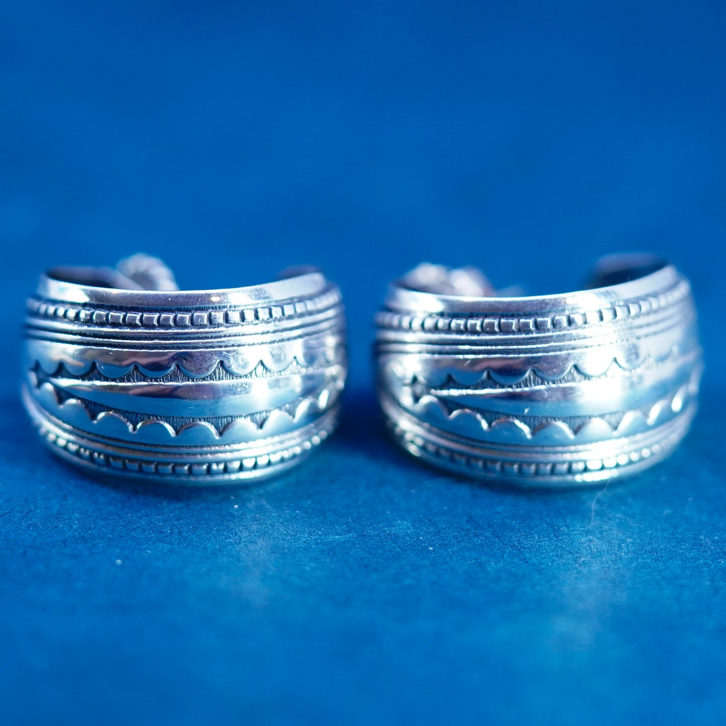 1.25”, Native American Sterling Silver Earrings. 925 textured huggie studs