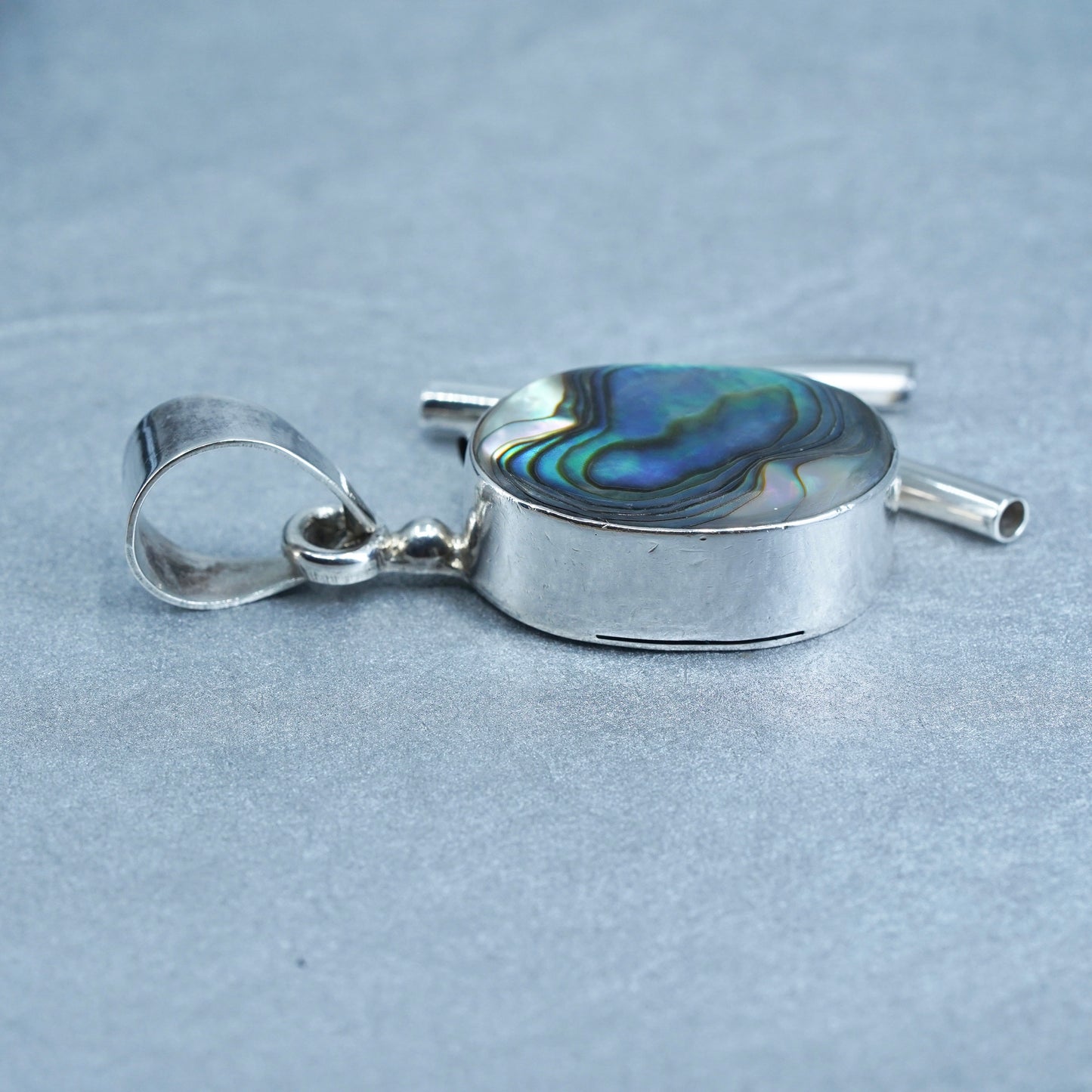 antique sterling 925 silver handmade pendant with abalone