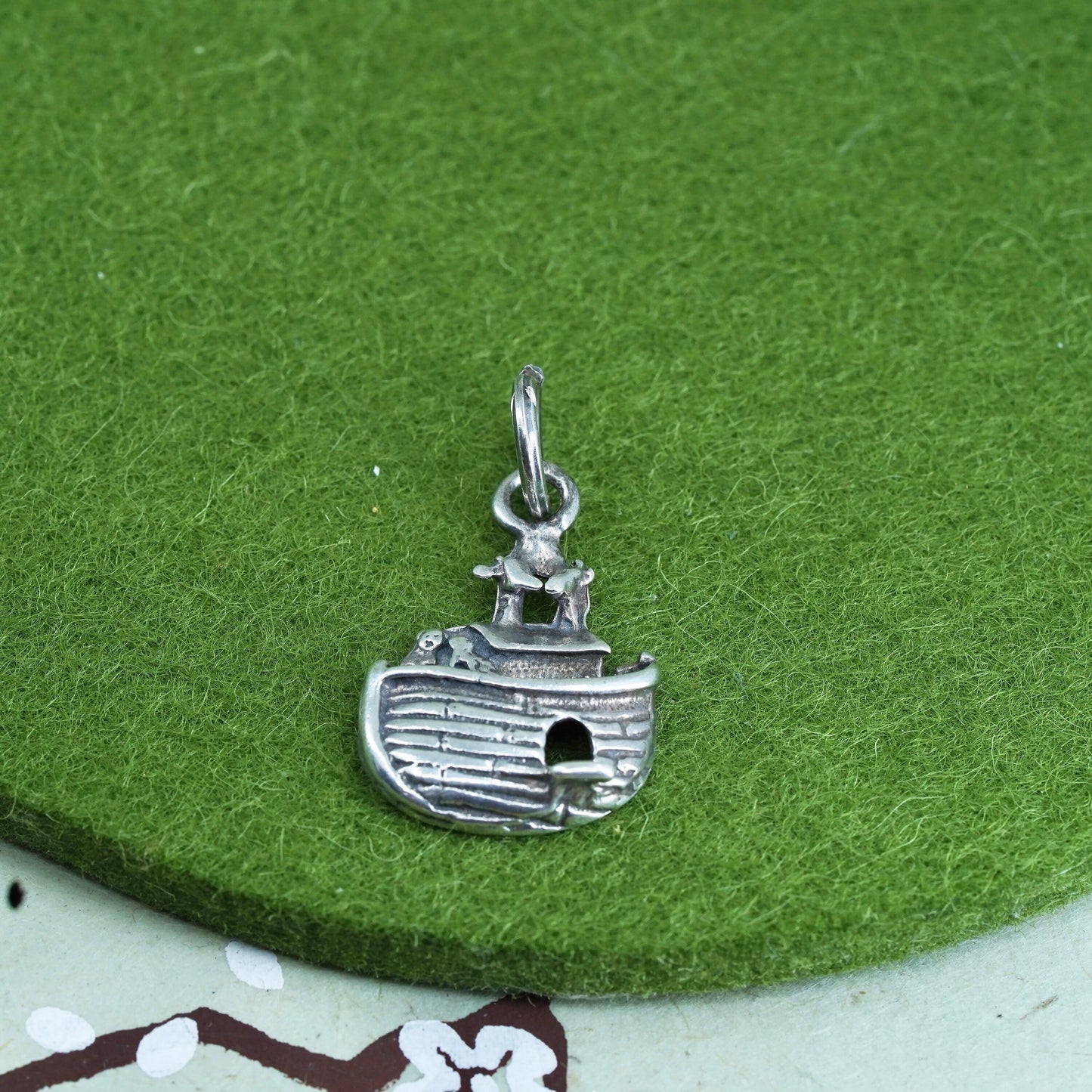 sterling silver handmade pendant, 925 Noah’s Ark boat charm with zebra elephant