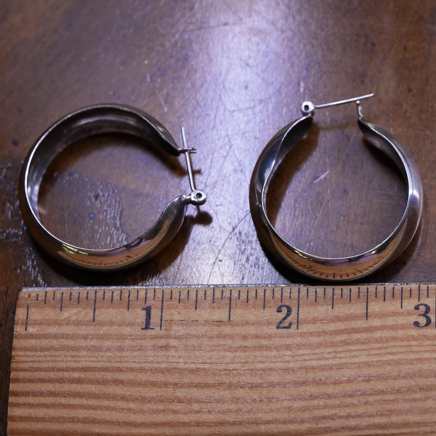 1.25", Vintage sterling silver loop earrings, minimalist primitive wide hoops