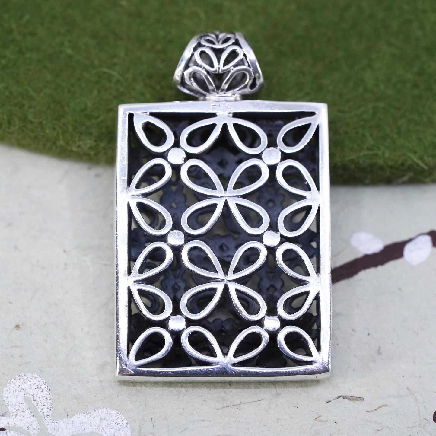 Vintage Sterling silver handmade pendant, 925 filigree rectangle