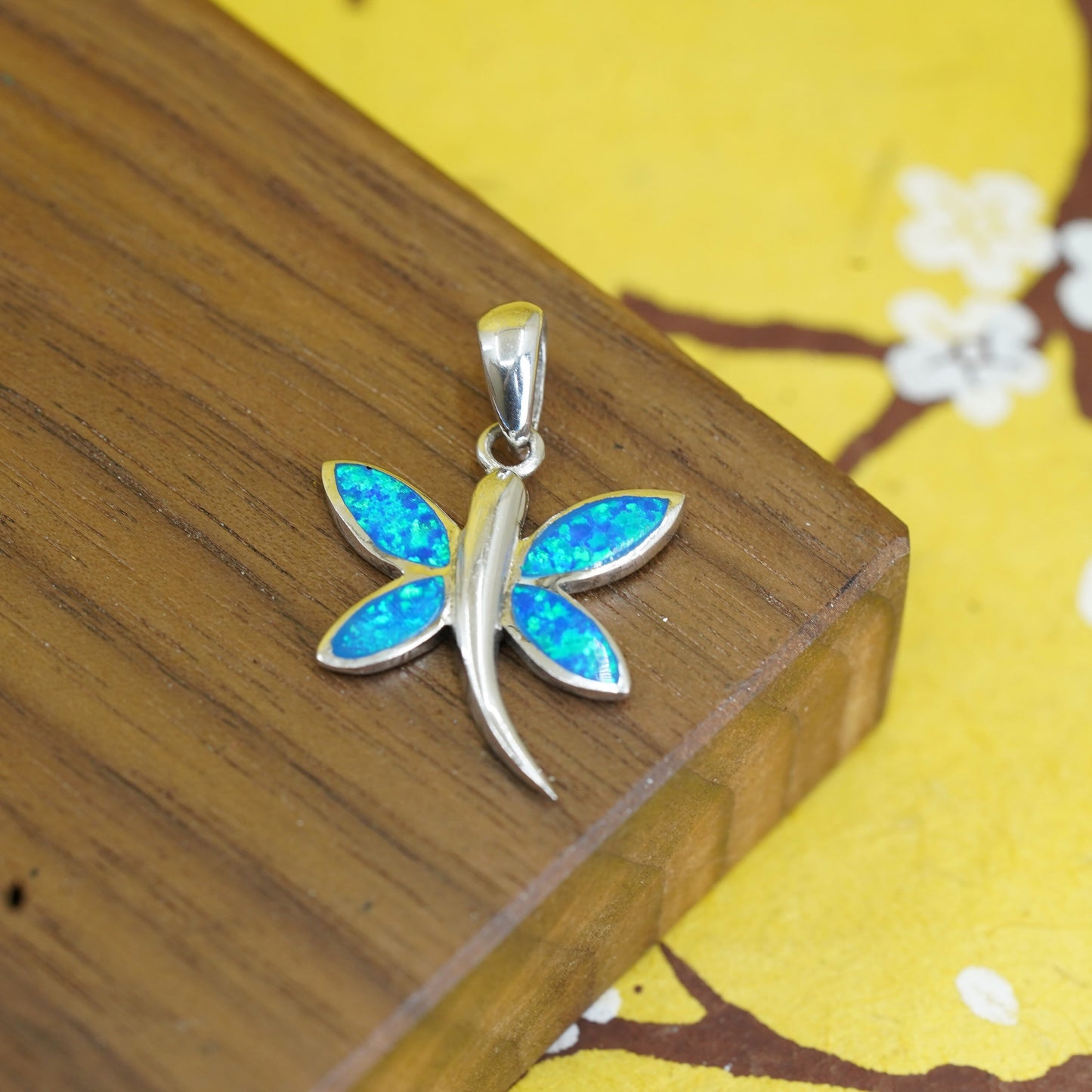 Vintage Sterling 925 silver handmade butterfly pendant with fire opal inlay