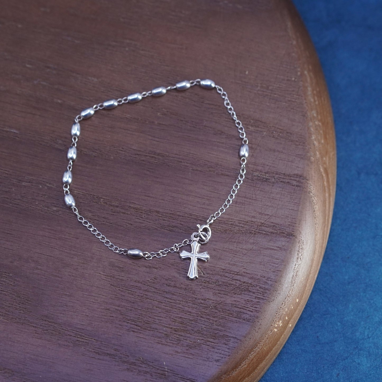 7.75+1”, 3mm, vintage Sterling silver handmade chain, 925 beads bracelet