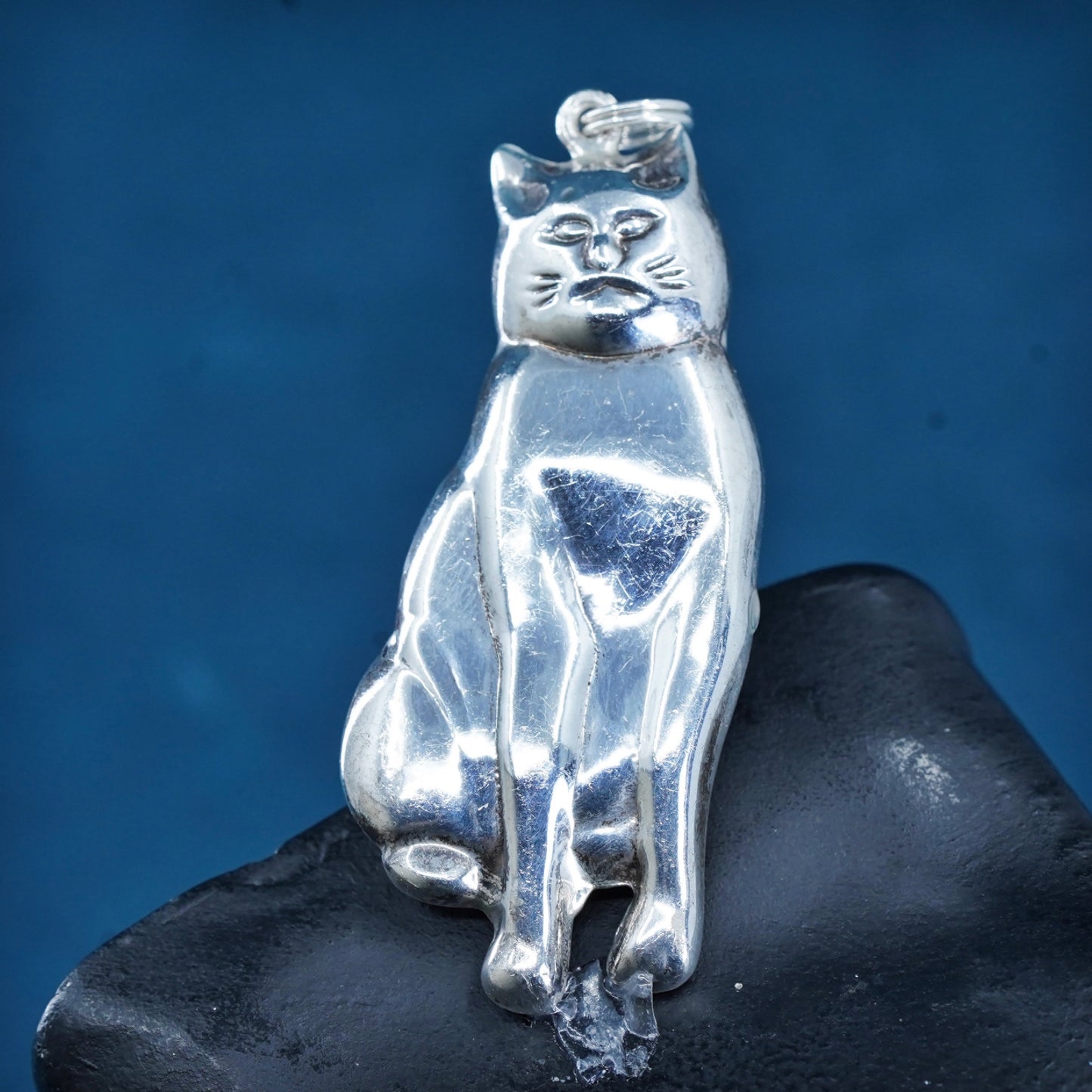 Vintage Sterling silver Handmade pendant, 925 kitty cat