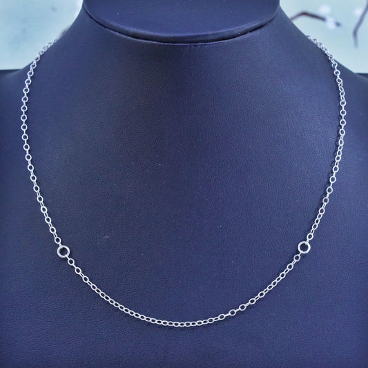 16+1” 2mm, Vintage sterling 925 silver flatten circle chain, necklace
