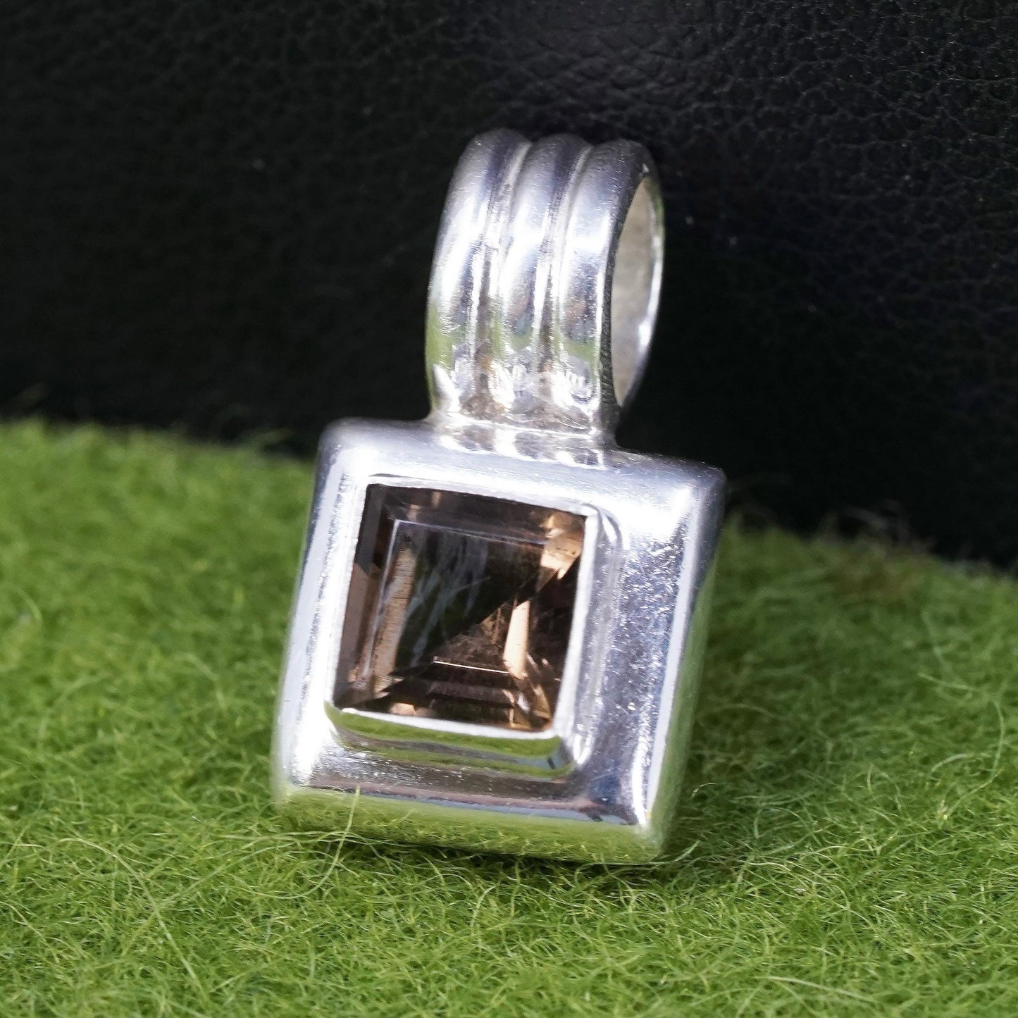 vintage Sterling silver 925 handmade pendant with square shaped smoky quartz