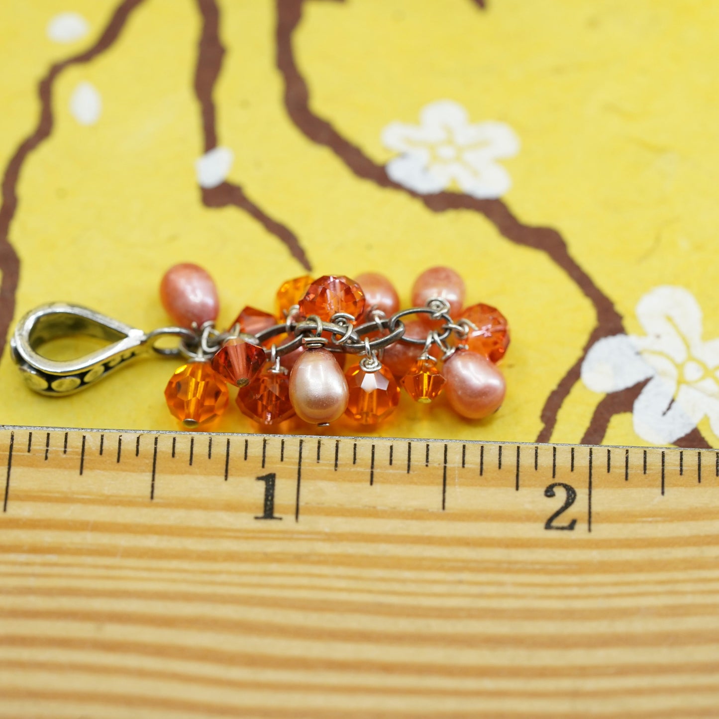 Vintage Sterling 925 silver handmade pendant with orange pearl