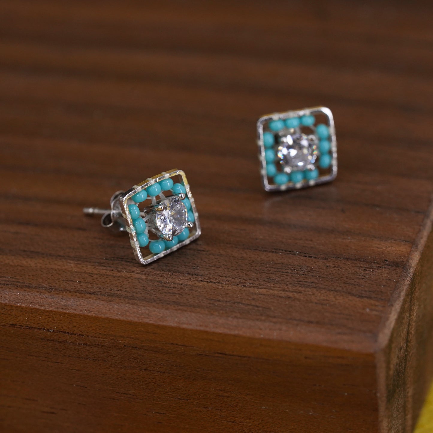 southwestern Sterling Silver Native American Earrings, 925 studs with turquoise