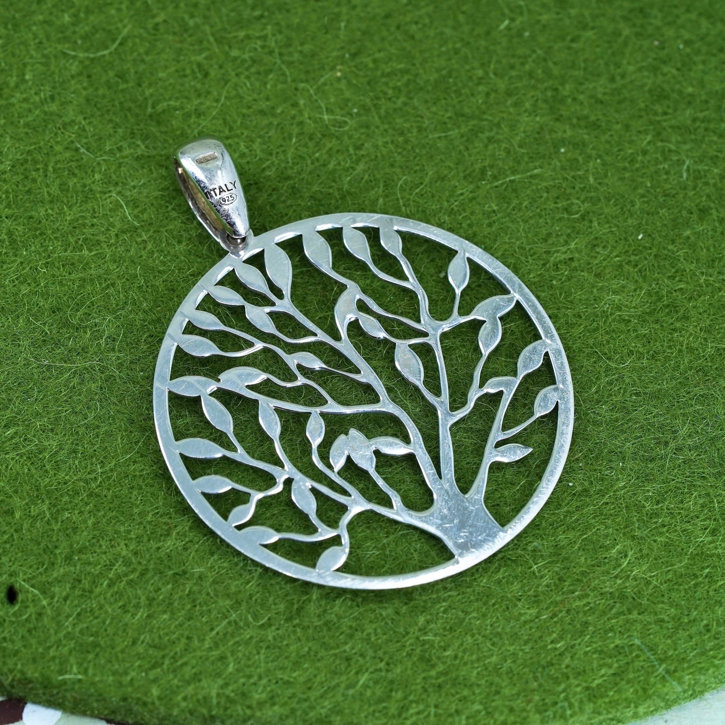 Vintage sterling silver handmade pendant, 925 filigree family tree tag charm