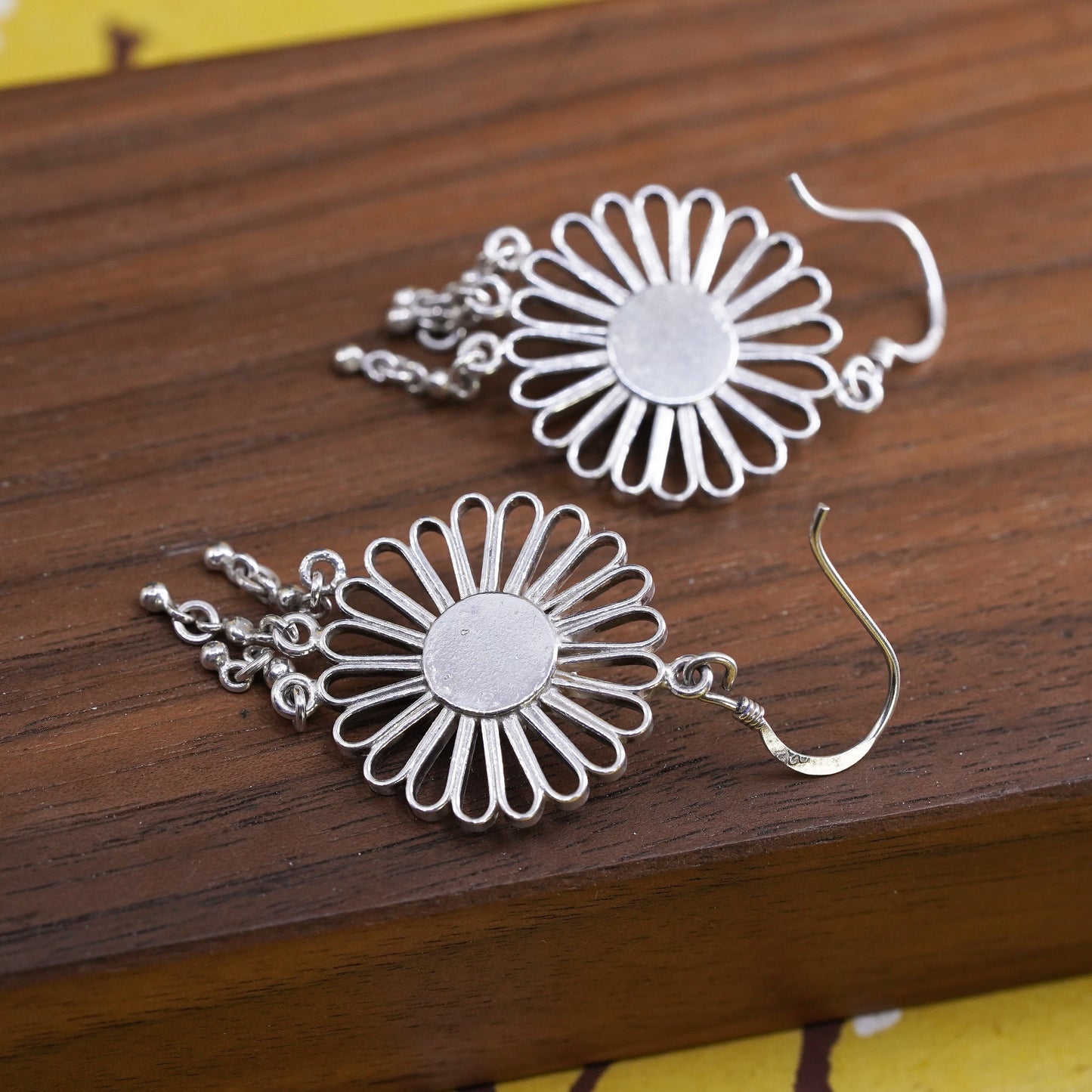 Vintage Sterling silver handmade earrings, 925 Filigree flower drops