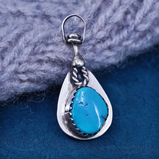 southwestern Sterling silver pendant, 925 teardrop bear paw pendant turquoise