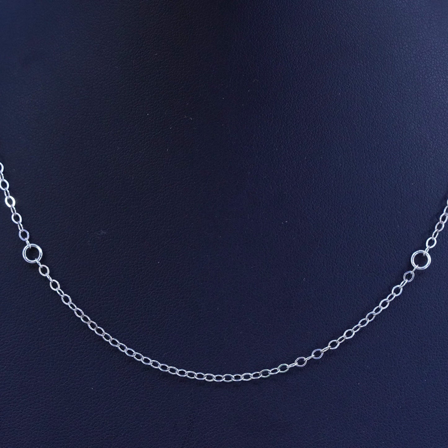16+1” 2mm, Vintage sterling 925 silver flatten circle chain, necklace