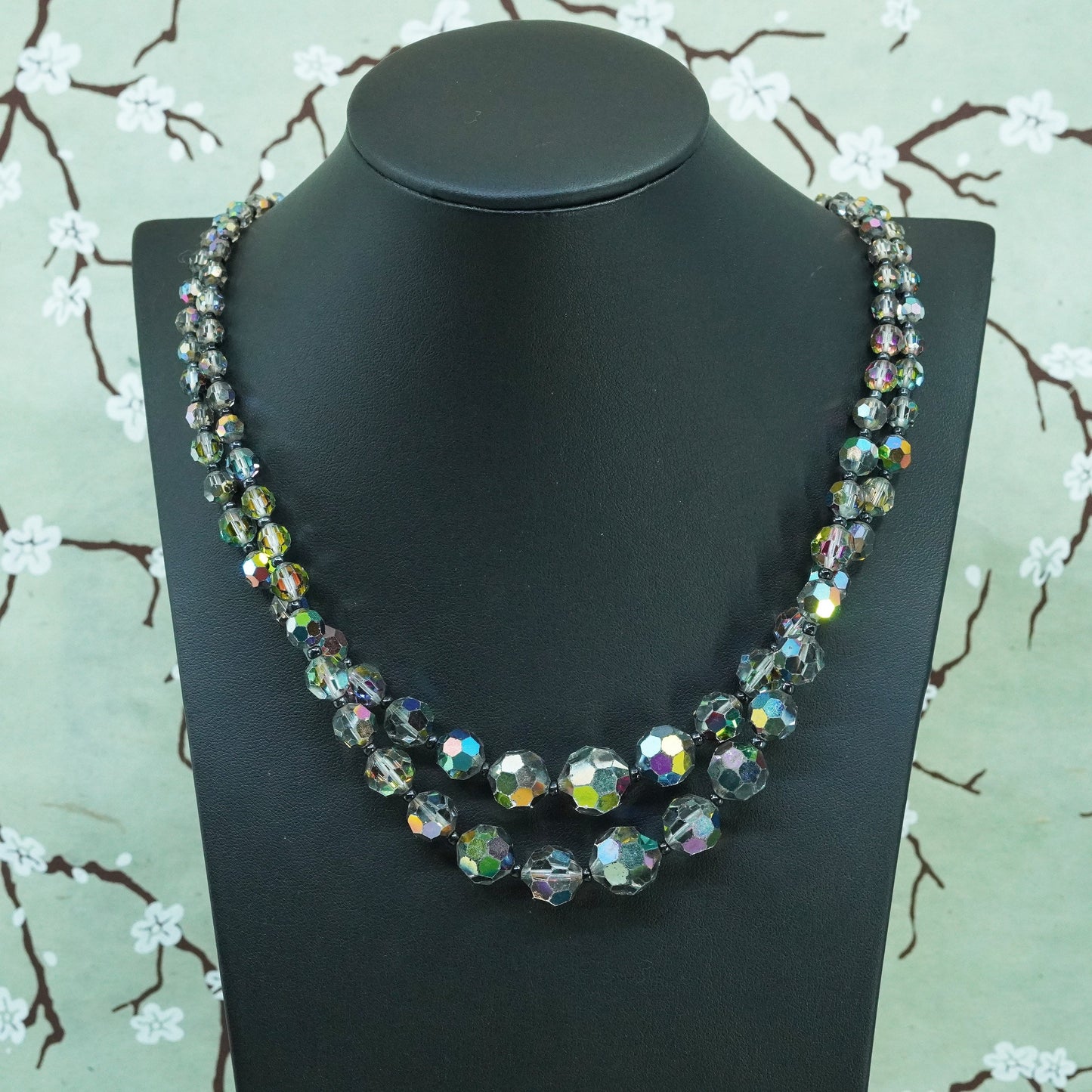 20” handmade colorful crystal beads necklace with sterling 925 silver clasp