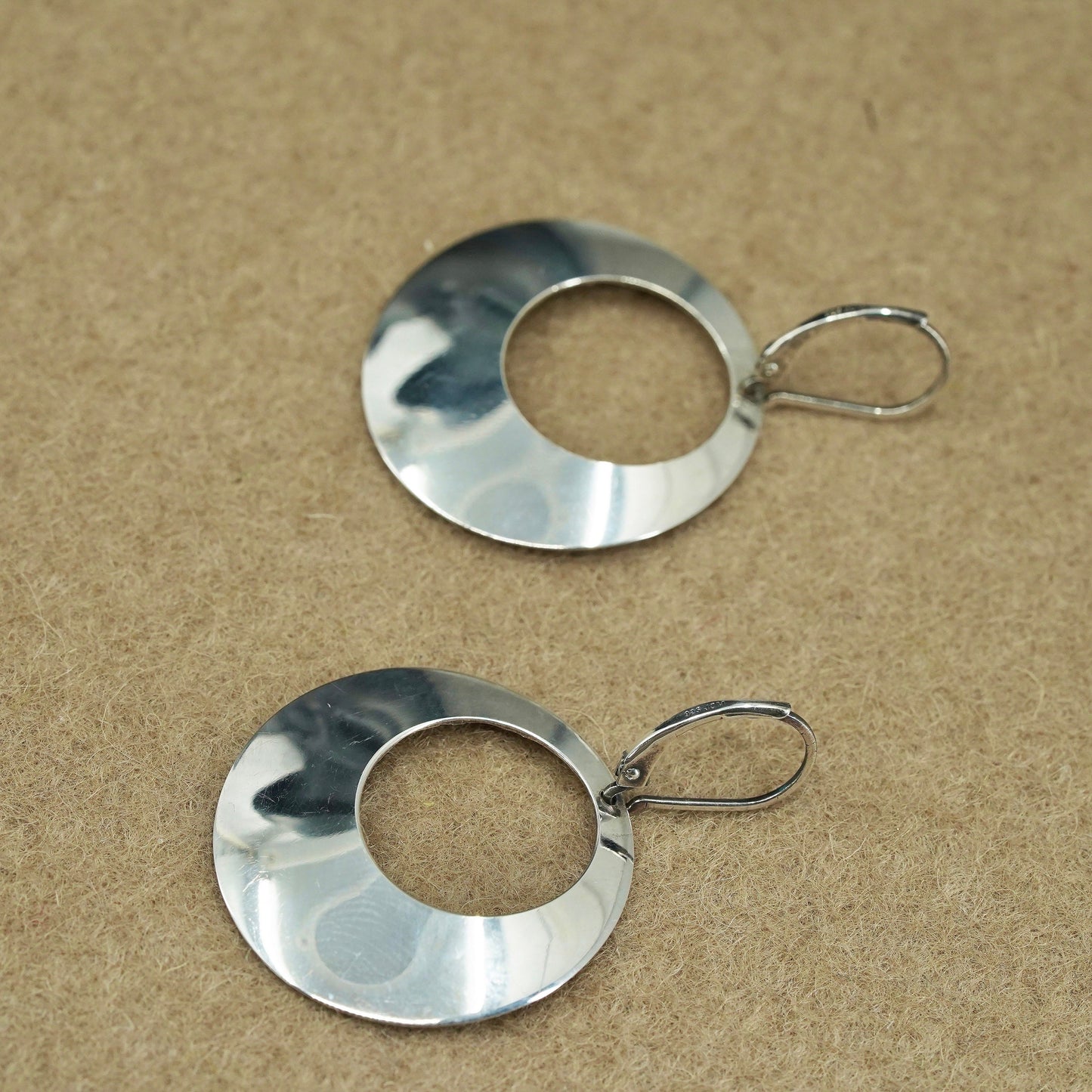 vintage Sterling silver handmade earrings, 925 hammered disc dangles