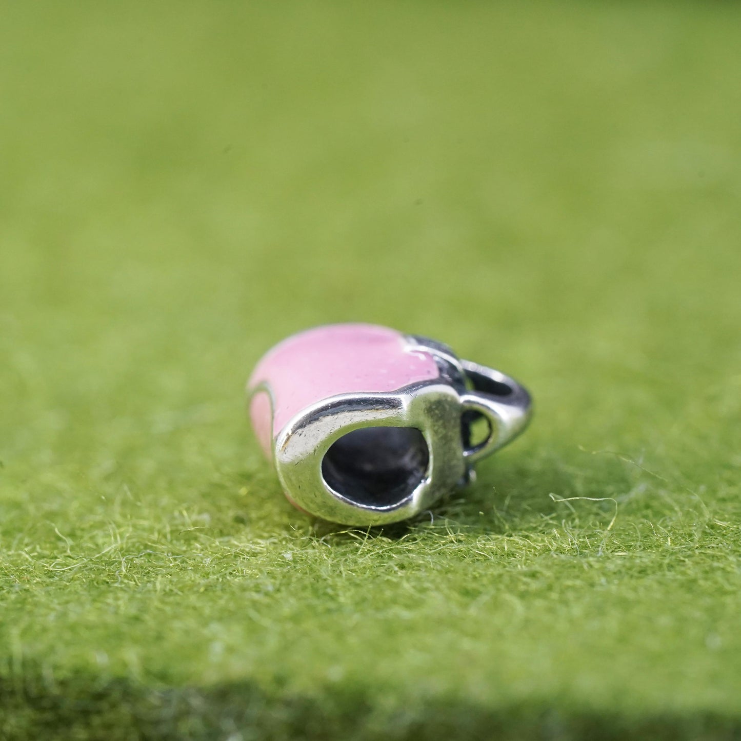 Vintage Sterling silver charm, 925 handbag pendant with pink enamel