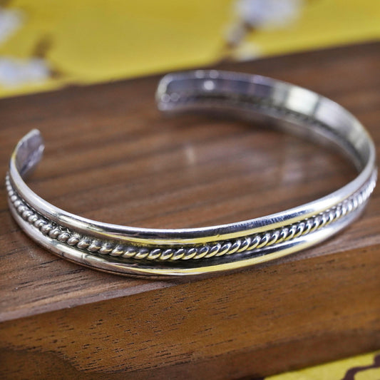 6.75”, Sterling silver handmade bracelet, southwestern 925 cuff with cable rope