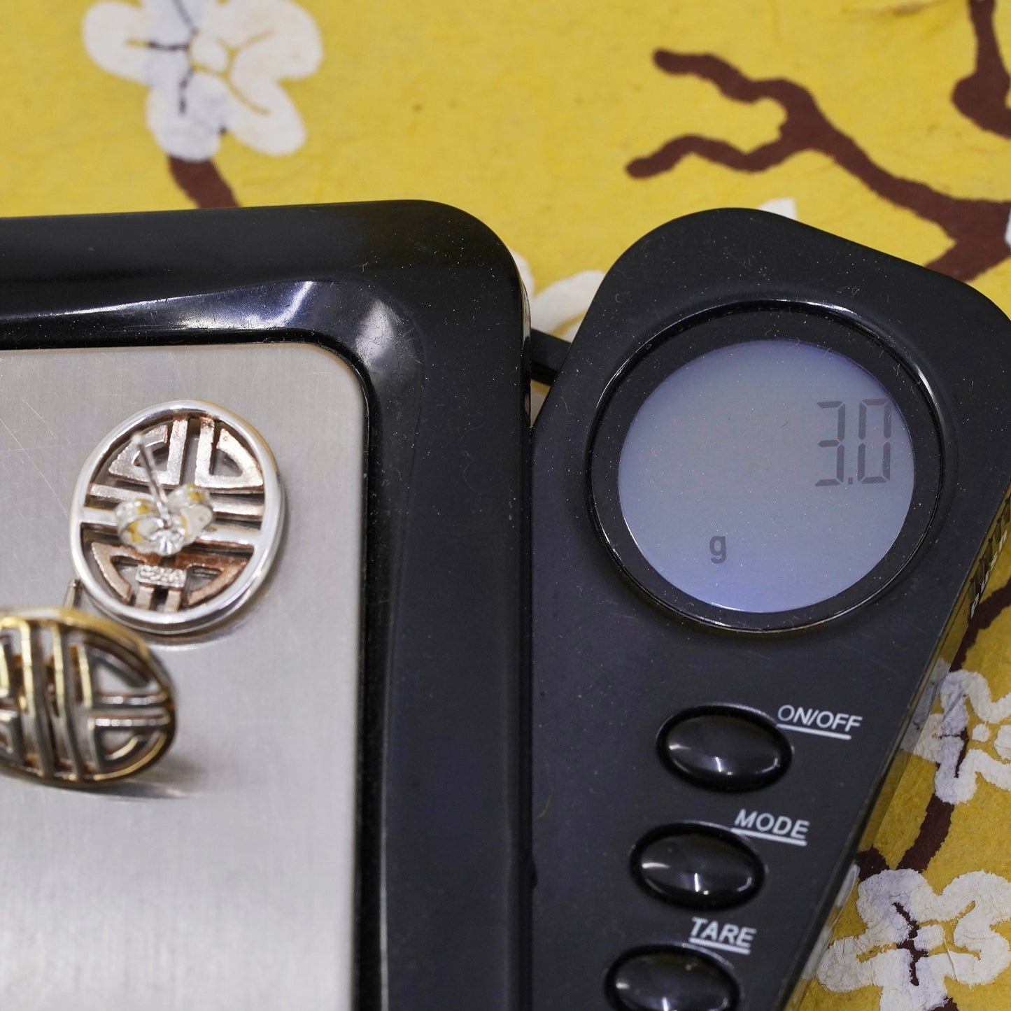 Vintage Sterling silver handmade earrings, 925 greek key oval studs