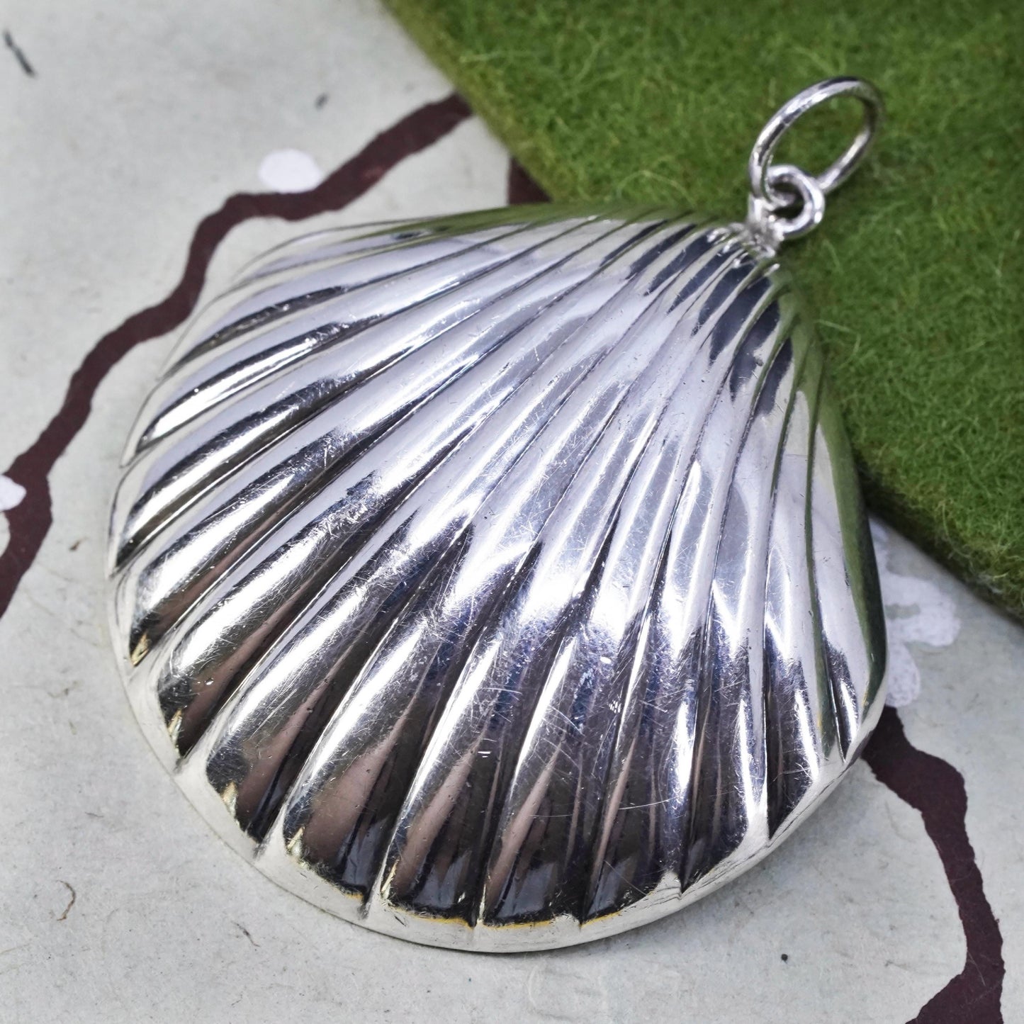 Vintage sterling silver handmade pendant, huge 925 shell