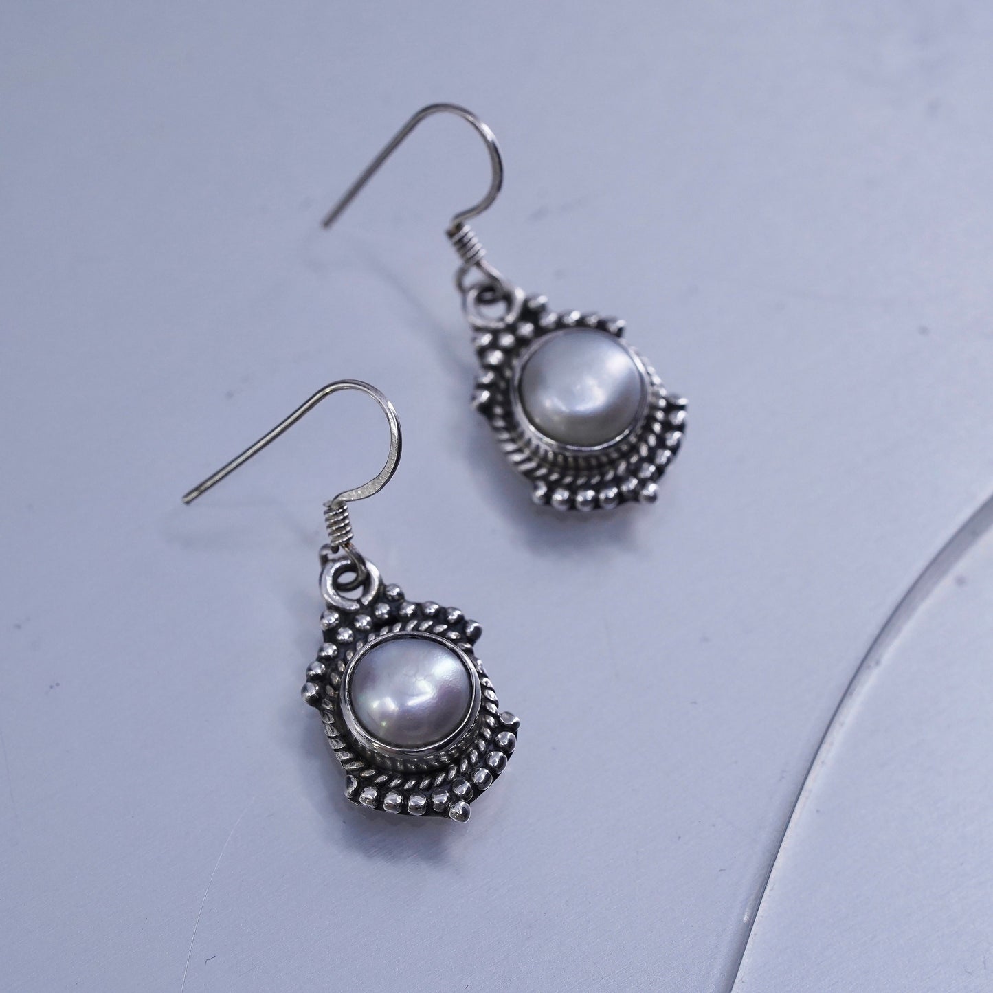 Vintage Sterling 925 silver handmade earrings with freshwater pearl and beads