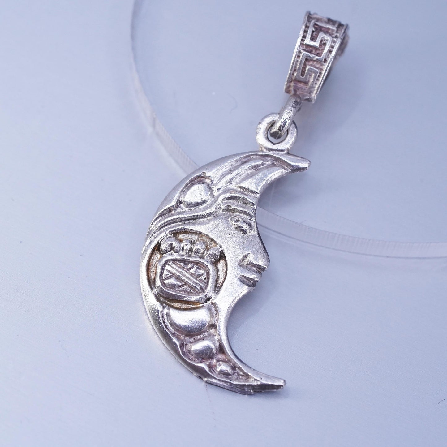 Sterling Silver 950 Oro Maya Plata Mexicana LEY Aztec Cartouche moon Pendant